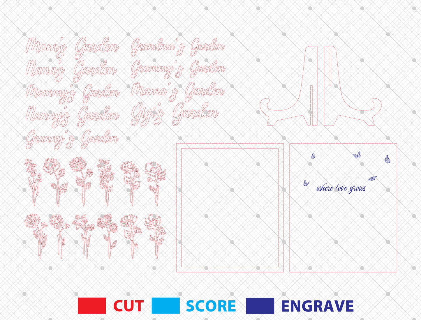 Mom's Garden Personalized Flower Name Sign SVG for LightBurn and xTool