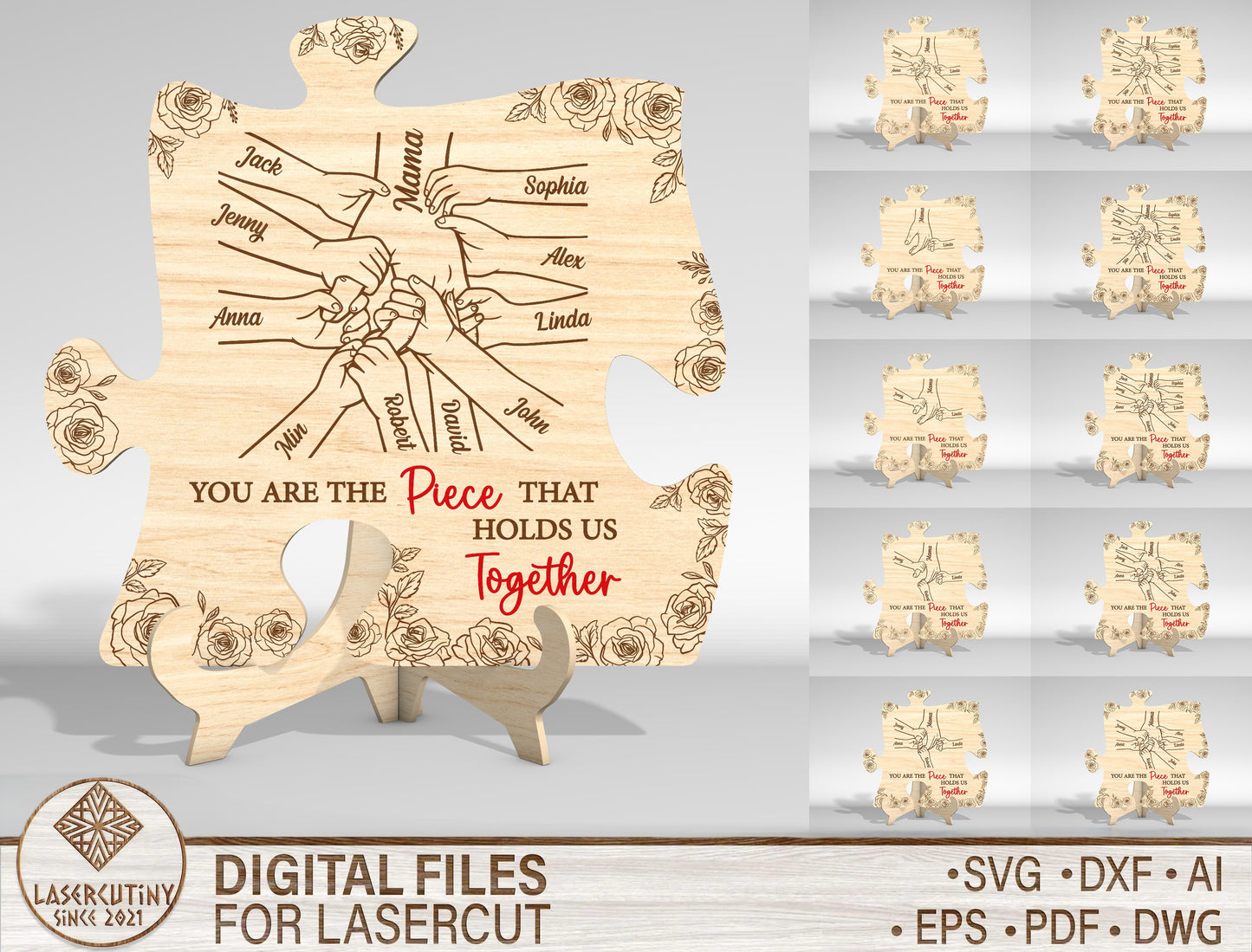 "You Are The Piece" Family Puzzle Sign SVG for Glowforge and xTool