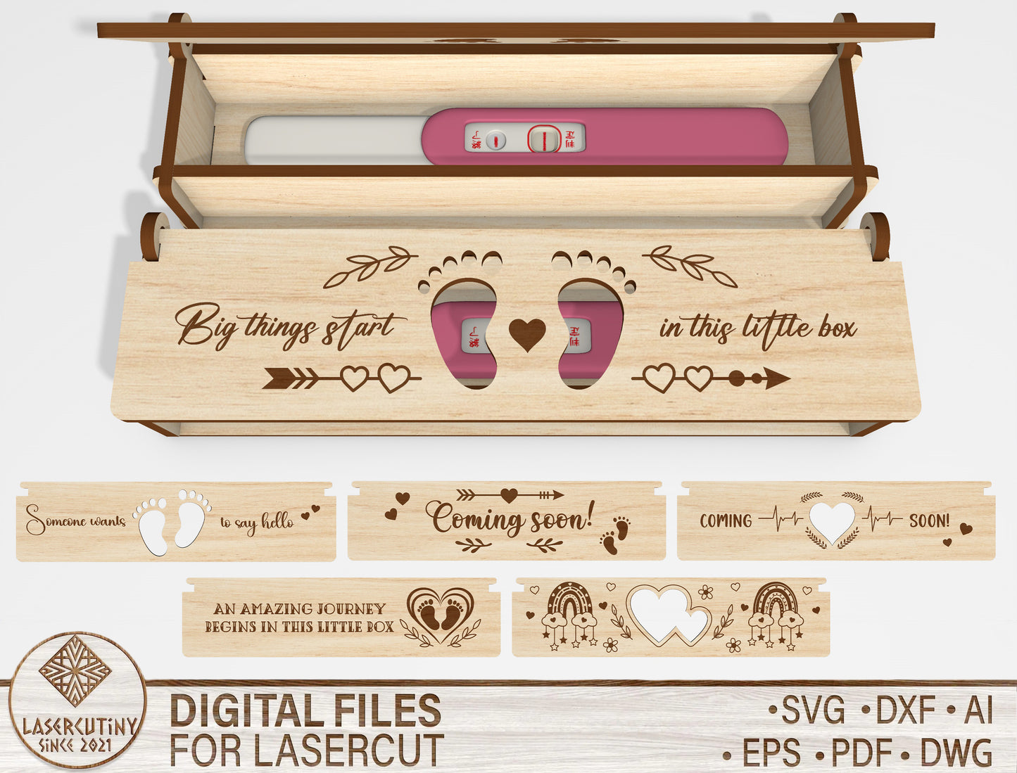Pregnancy Test Keepsake Box SVG Laser Cut File for LightBurn and Glowforge