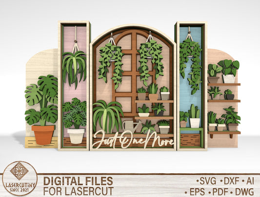 Layered Plant Shelf Wall Art SVG for Glowforge and xTool