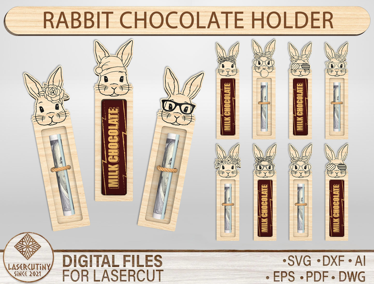 Rabbit Chocolate Holder SVG Easter Bunny Candy Gift for LightBurn and xTool