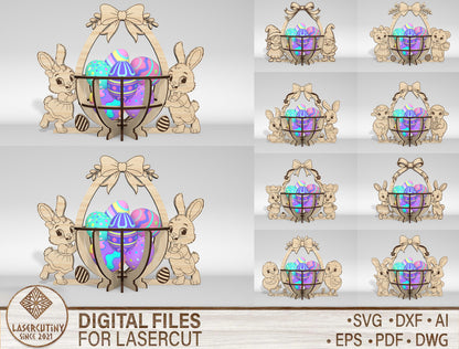 9 Easter Basket Egg Holder Bundle SVG Laser Cut for Glowforge and xTool