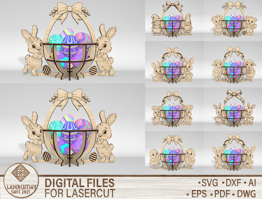 9 Easter Basket Egg Holder Bundle SVG Laser Cut for Glowforge and xTool