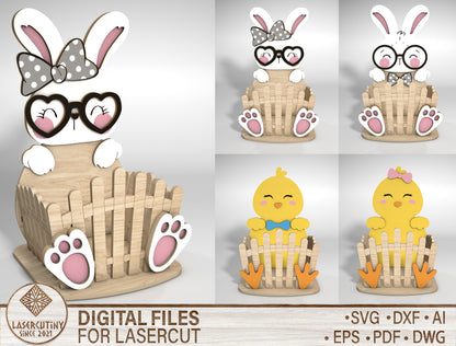 Easter Bunny Gift Basket SVG Cute Bunny Chick for Glowforge and xTool
