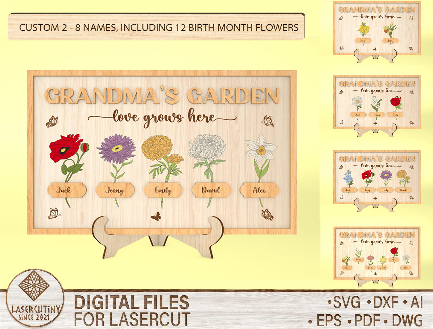 Grandma's Garden Birth Month Flower Sign SVG for Glowforge