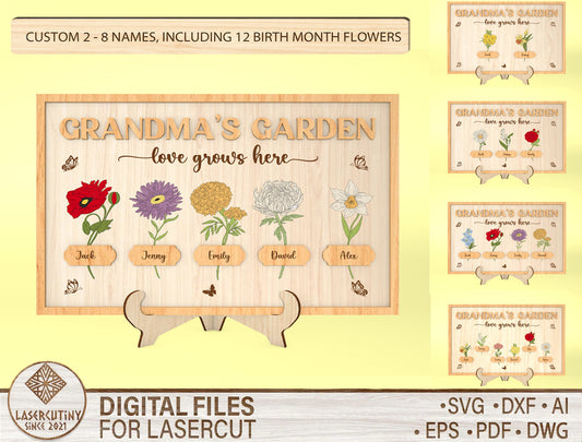 Grandma's Garden Birth Month Flower Sign SVG for Glowforge