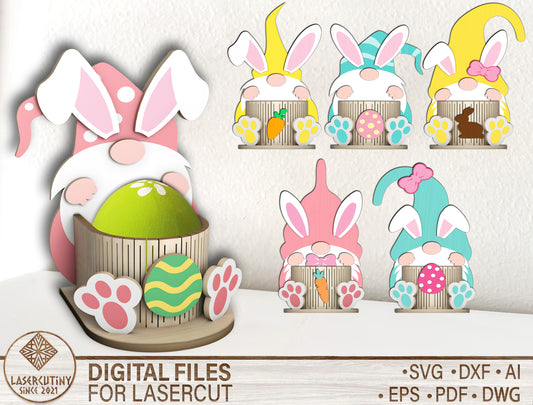 Pastel Easter Bunny Egg Holder SVG Spring Decor for Glowforge and xTool