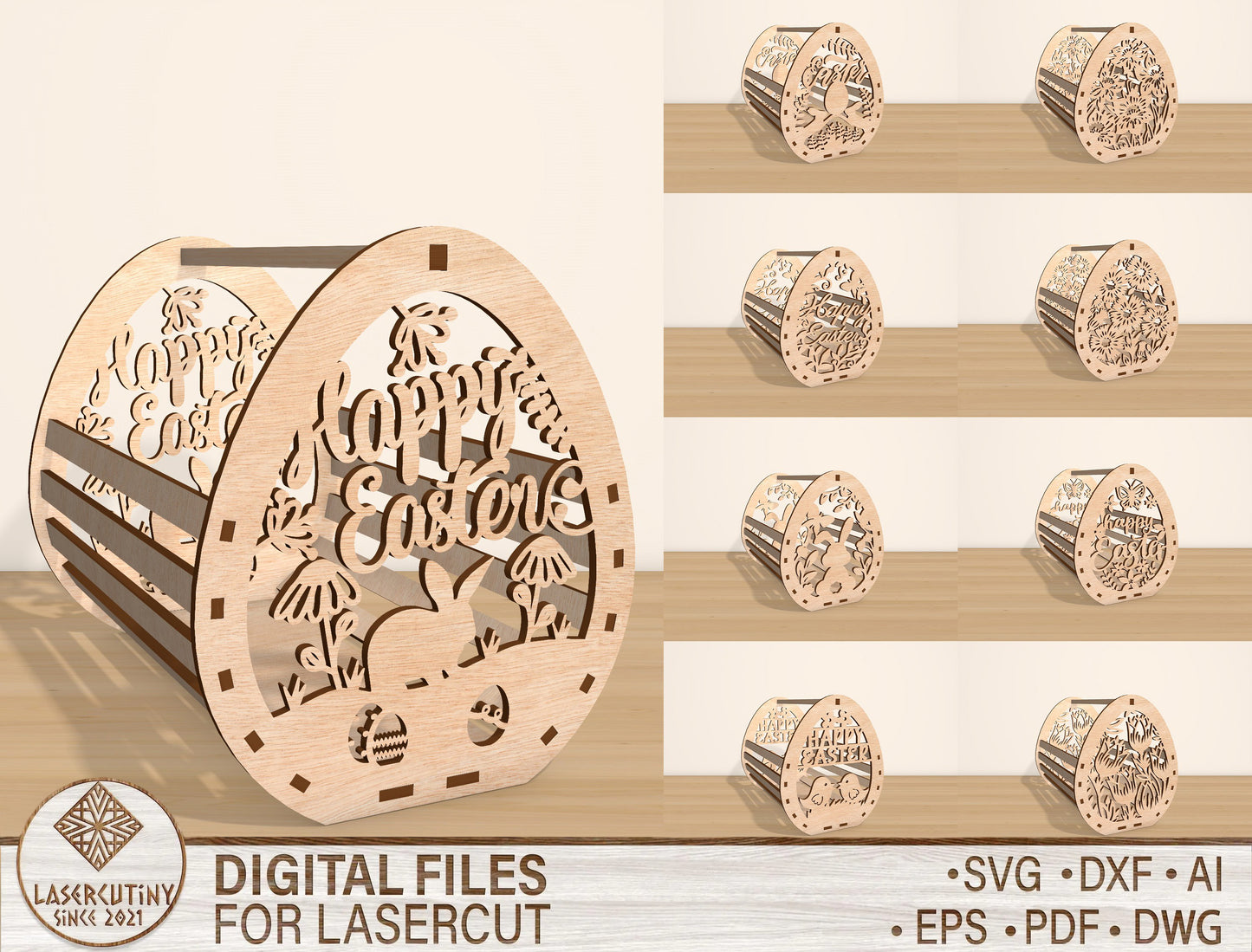Easter Egg Basket Holder SVG Bundle Wooden Candy for Glowforge and xTool