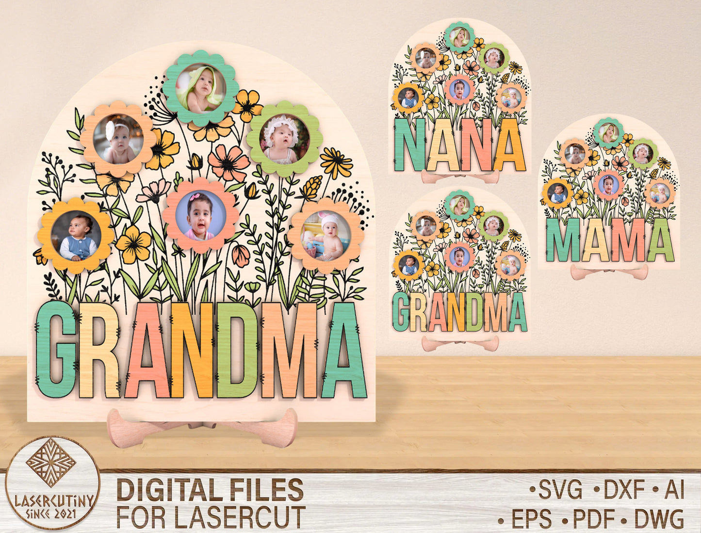 Mom Flower Garden Photo Frame SVG Bundle for LightBurn and xTool
