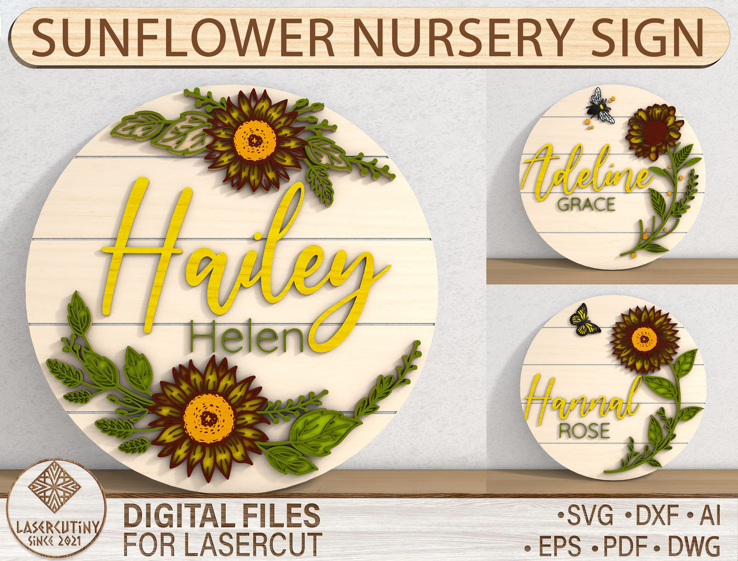 Sunflower Door Sign SVG for LightBurn and Glowforge