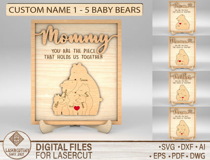 Mommy Bear Custom Name Family Sign SVG for xTool and Glowforge