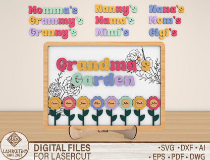 Grandma's Garden Personalized Flower Name Sign SVG for LightBurn