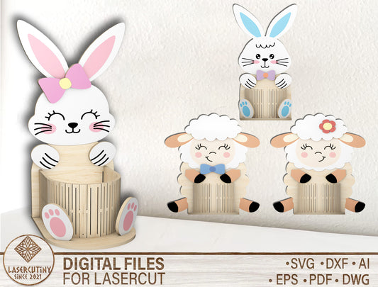 Cute Bunny Lamb Egg Basket Holder SVG Bundle 4 Easter Designs for LightBurn