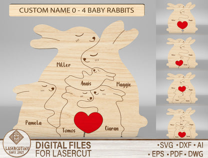 Bunny Family Puzzle Sign SVG for Glowforge and xTool