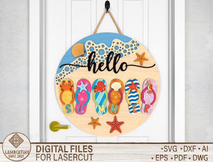 Hello Beach Flip Flop Door Sign SVG for Glowforge