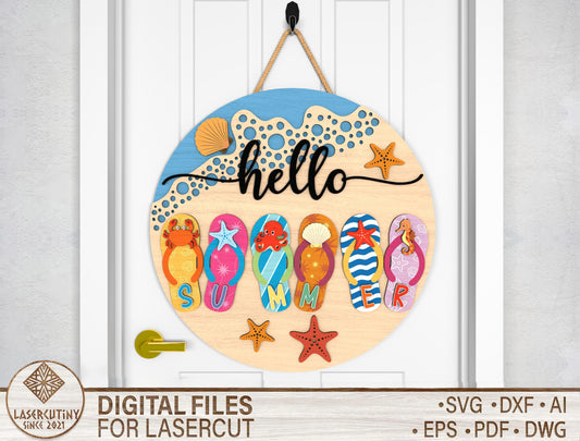 Hello Beach Flip Flop Door Sign SVG for Glowforge