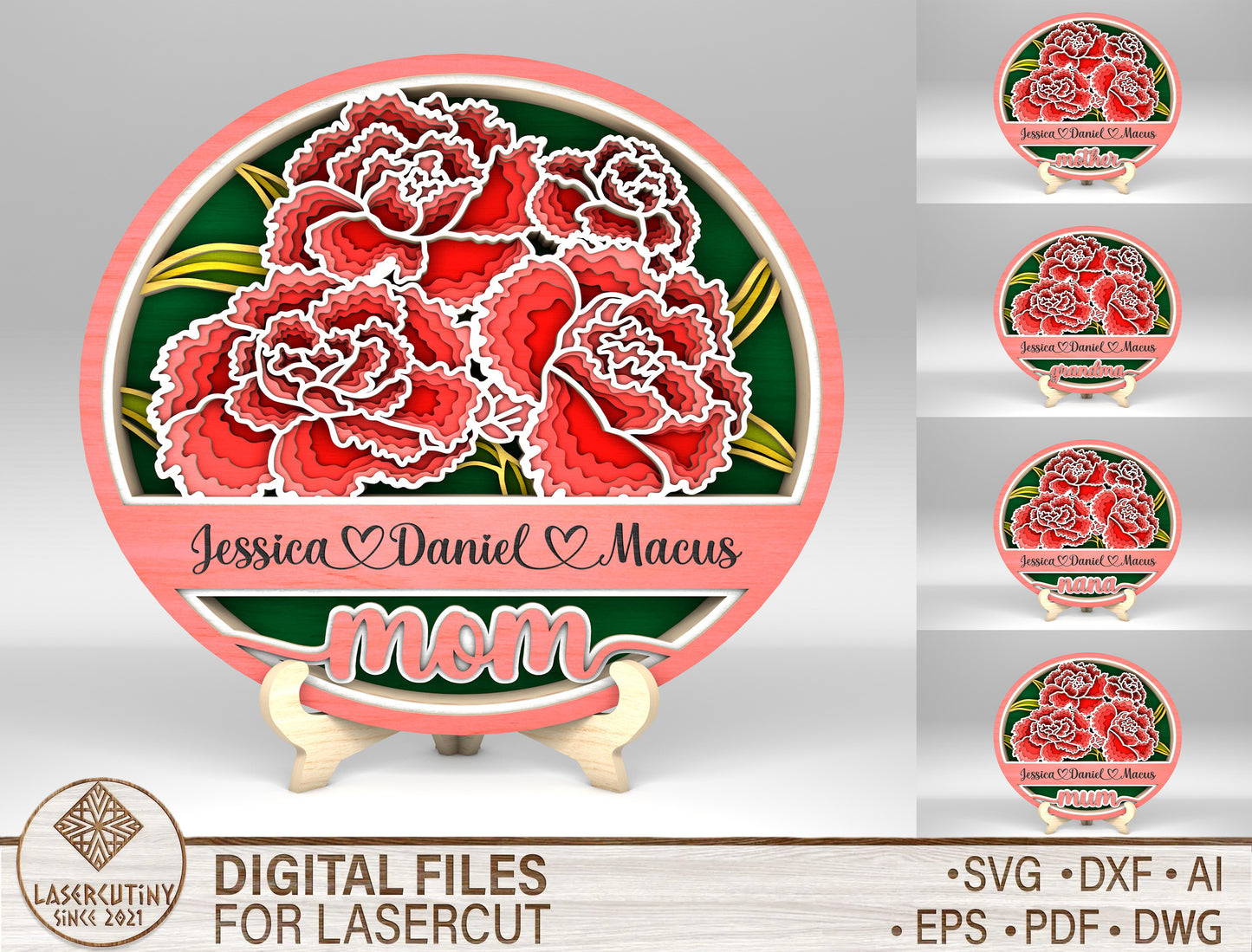 Personalized Mom Peony Floral Sign SVG Bundle for Glowforge