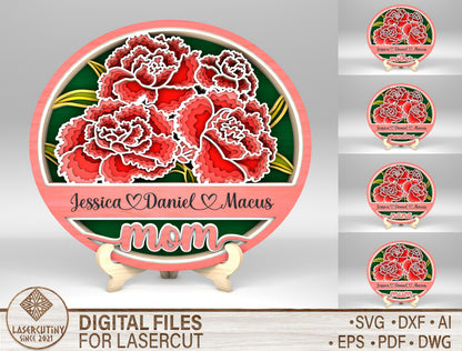 Personalized Mom Peony Floral Sign SVG Bundle for Glowforge