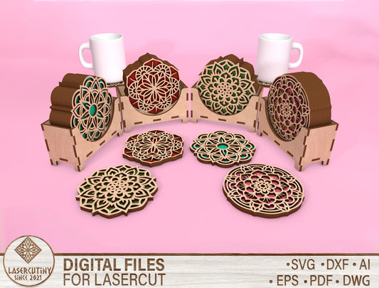 Mandala Coaster SVG Bundle for Glowforge and xTool Laser Cut File