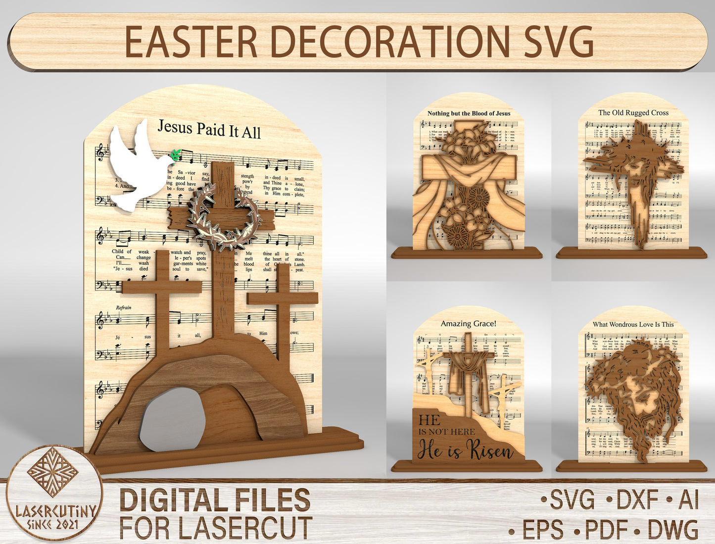 Christian Easter Jesus Cross Hymn Stand SVG Laser Cut for LightBurn and xTool