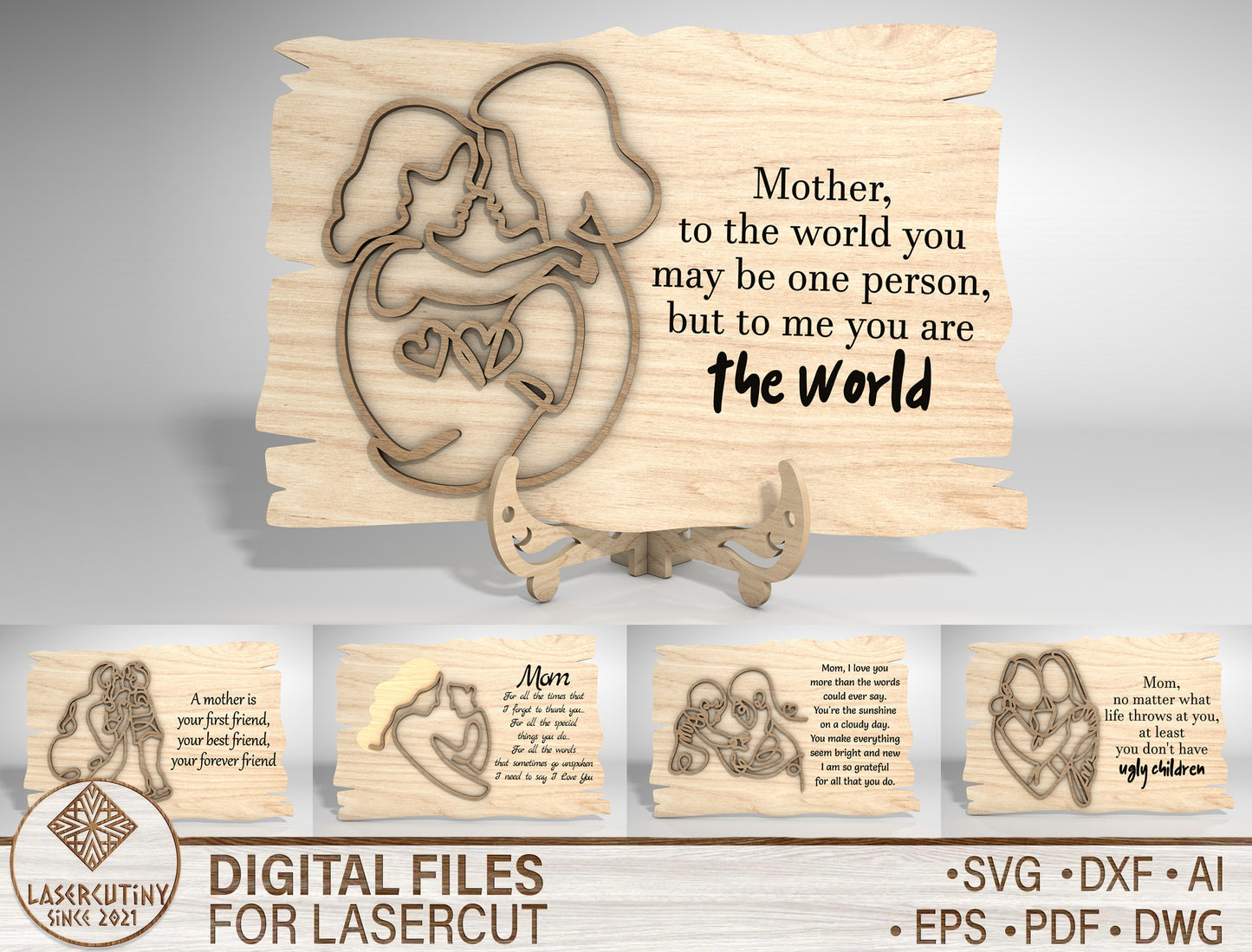 Mother Love Quote Standing Sign SVG Bundle for Glowforge and xTool