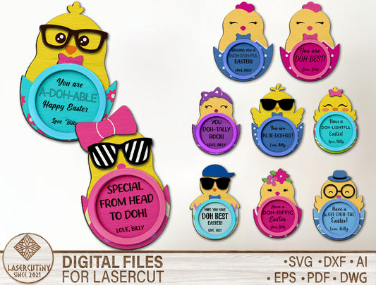 Easter Play Dough Gift Tag SVG Chick Bunny for LightBurn and xTool