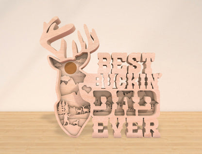 Best Buckin Dad Ever Laser Cut File | Hunting Dad Multilayer Decor | Layered Wooden Shadow Box | Glowforge, xTool, LightBurn, etc.