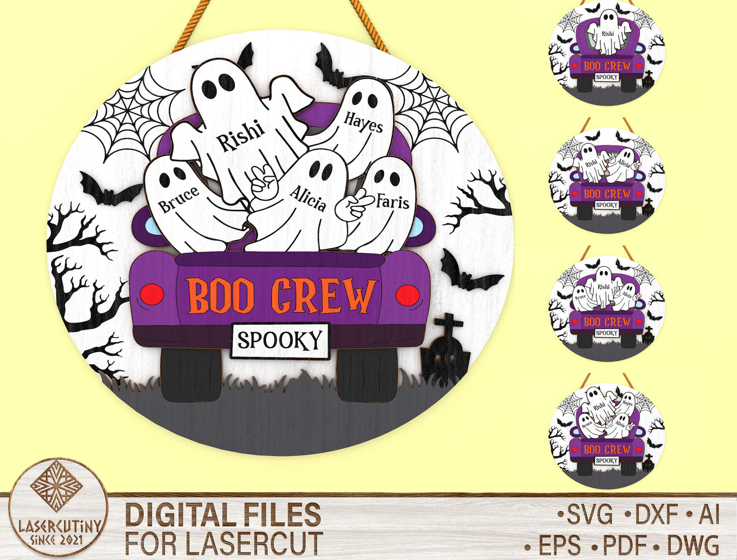 Personalized Ghost Family Door Hanger SVG for Glowforge xTool LightBurn