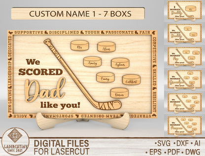 "We Scored a Dad Like You" Hockey Trophy Sign SVG Laser Cut File for Glowforge and xTool