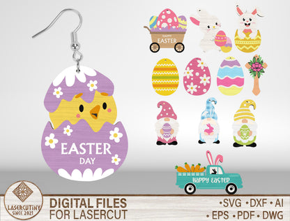 Easter Day Earrings SVG Set 12 Bunny Chick Jewelry for Glowforge and xTool