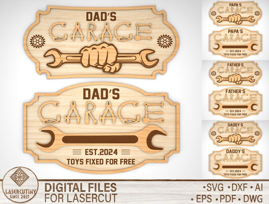 Dad Garage Workshop Sign SVG Bundle Laser Cut File for Glowforge and LightBurn