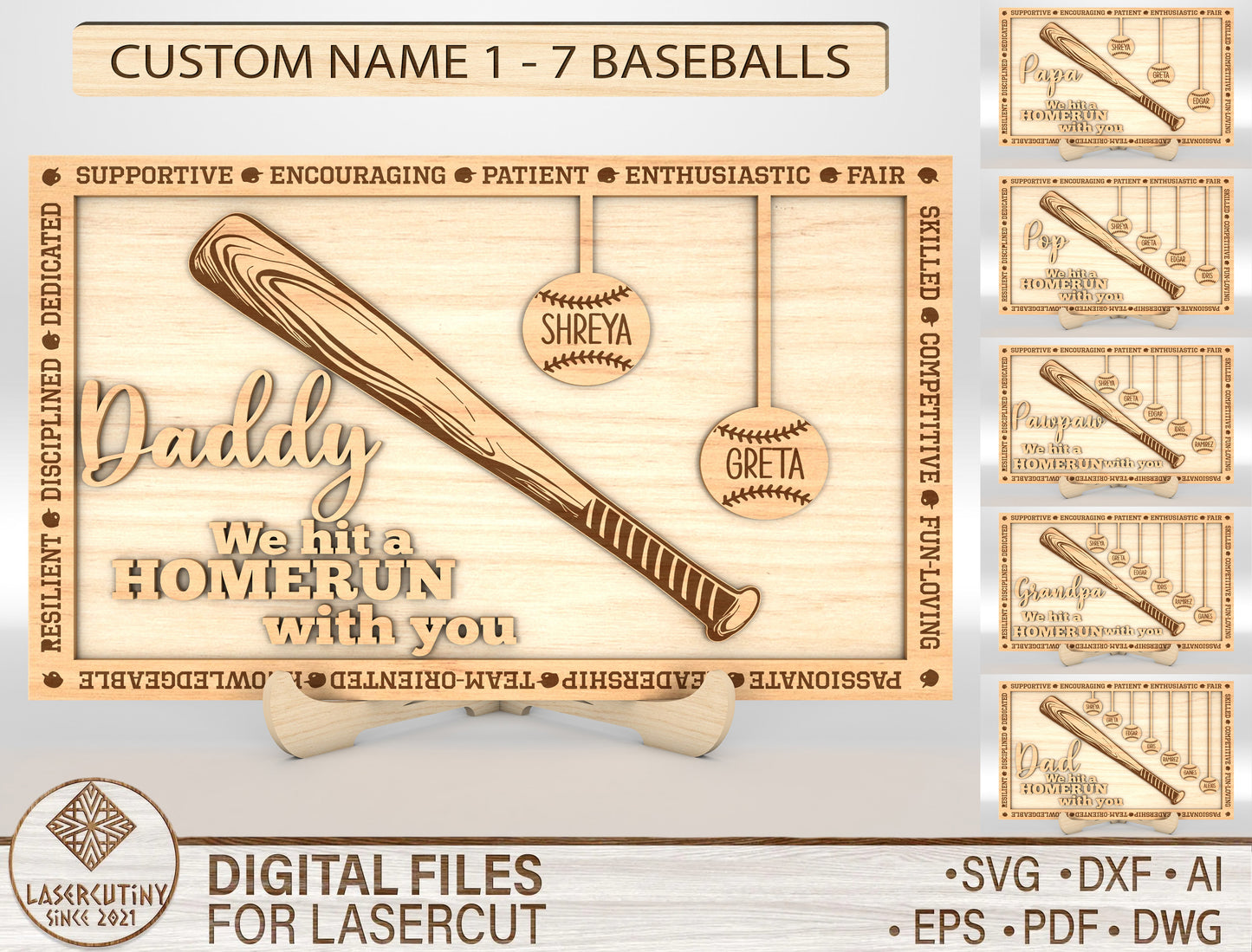 "Daddy We Hit A Home Run With You" Baseball Trophy Sign SVG for Glowforge and xTool