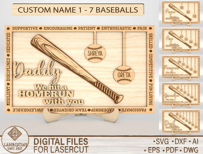 "Daddy We Hit A Home Run With You" Baseball Trophy Sign SVG for Glowforge and xTool