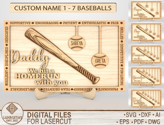 "Daddy We Hit A Home Run With You" Baseball Trophy Sign SVG for Glowforge and xTool