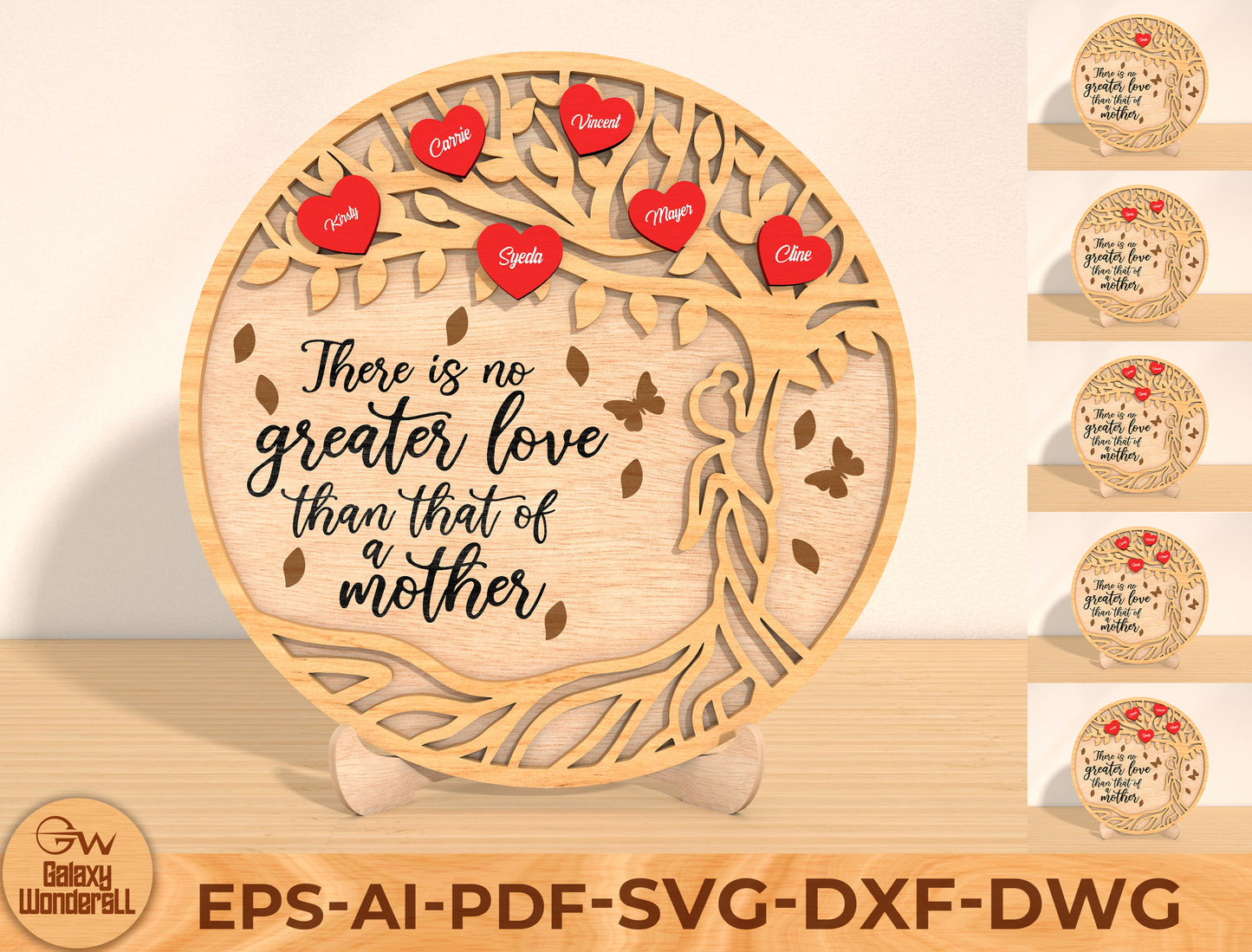 Tree of Life Mother Quote Laser Cut File | Personalized Family Name Sign | Layered Wooden Circle Decor | Glowforge, xTool, LightBurn, etc.