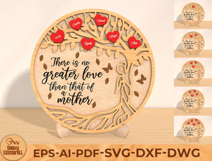 Tree of Life Mother Quote Laser Cut File | Personalized Family Name Sign | Layered Wooden Circle Decor | Glowforge, xTool, LightBurn, etc.