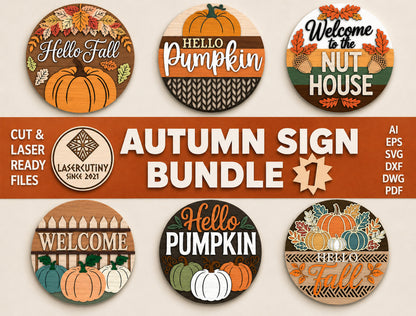 Fall Pumpkin Welcome and Nut House Door Hanger SVG Bundle for Glowforge xTool LightBurn 6 Designs