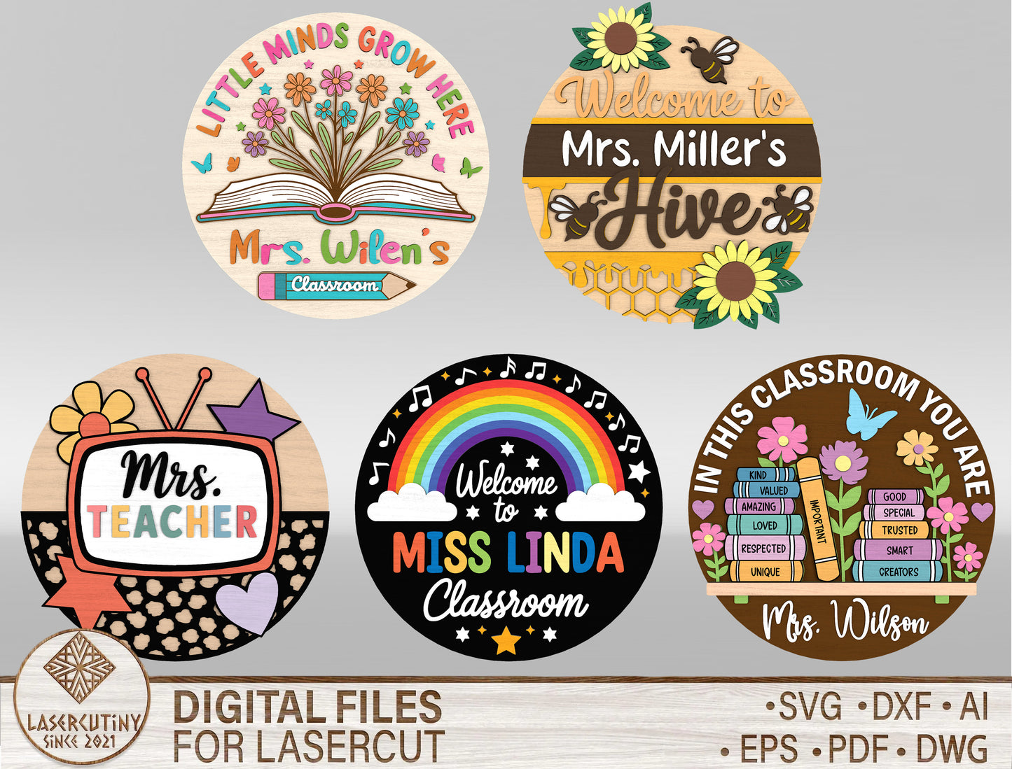 Personalized Classroom Door Hanger SVG Bundle for Glowforge and xTool