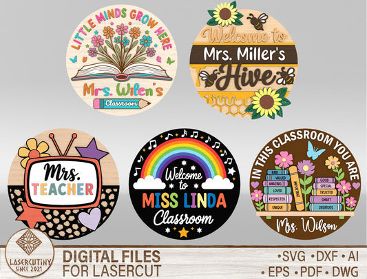 Personalized Classroom Door Hanger SVG Bundle for Glowforge and xTool