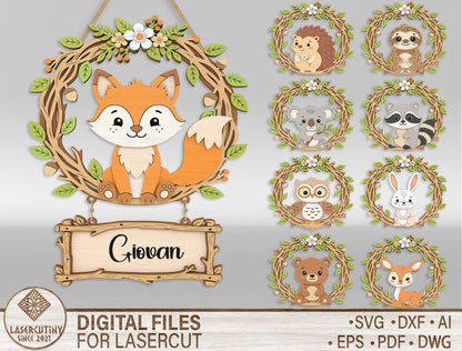 Woodland Animal Door Sign SVG for xTool and LightBurn