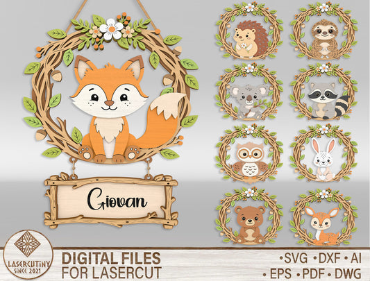 Woodland Animal Door Sign SVG for xTool and LightBurn