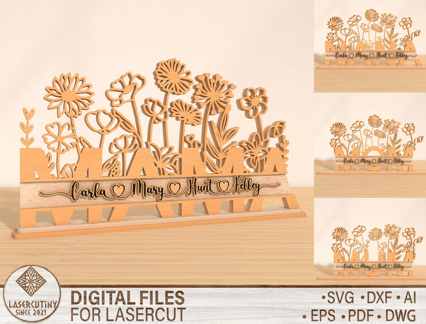 Personalized Mom Flower Stand SVG Bundle for Glowforge and xTool