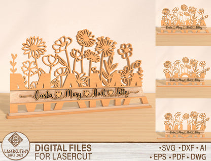 Personalized Mom Flower Stand SVG Bundle for Glowforge and xTool