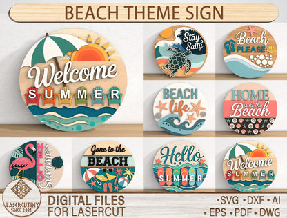 Beach Theme Sign SVG Bundle with 8 Summer Door Hanger Designs