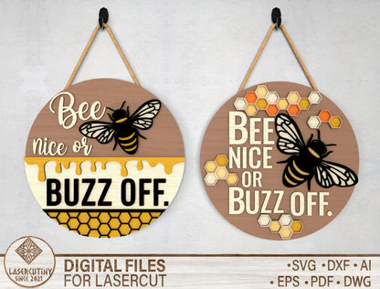 Funny Bee Door Hanger SVG Bundle Laser Cut File for Glowforge and xTool