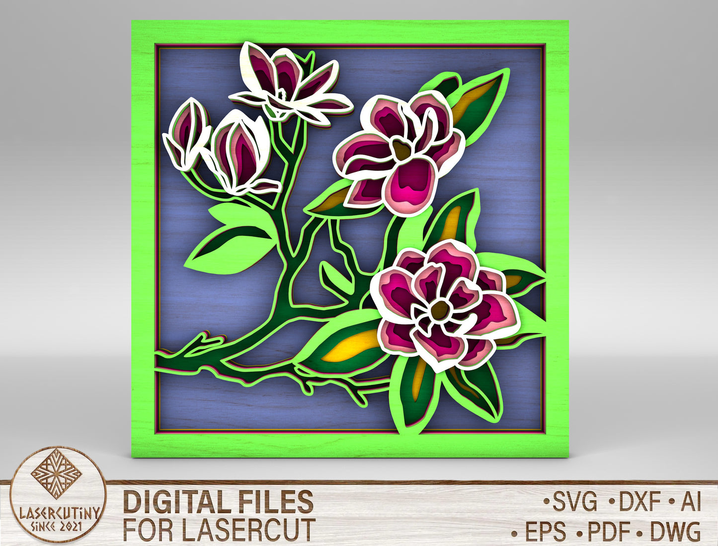 Multilayer Orchid Flower SVG Floral Frame Tabletop for Glowforge