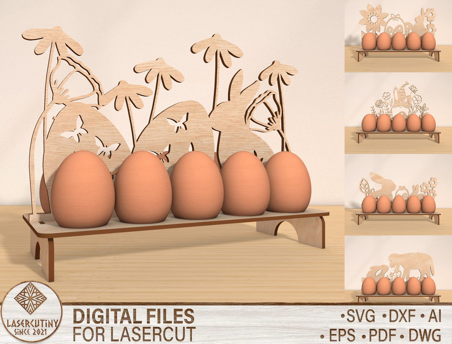 Easter Egg Holder Shelf SVG Spring Tabletop Decor for LightBurn and Glowforge