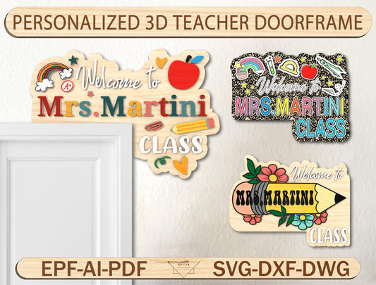 Personalized 3D Teacher Doorframe Sign SVG for Glowforge and xTool