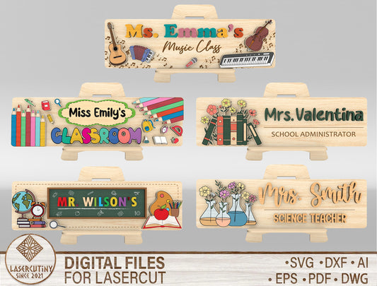 Personalized Teacher Name Plate SVG Laser Cut File for Glowforge Users