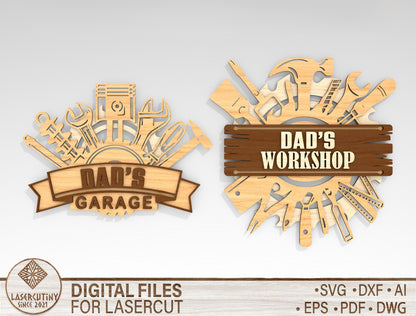 Dad Workshop Sign SVG Bundle 5 Text Options Laser Cut File for xTool and LightBurn